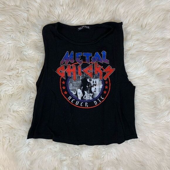 Metal Chicks black cut off graphic rocker top OSFA - Picture 4 of 9